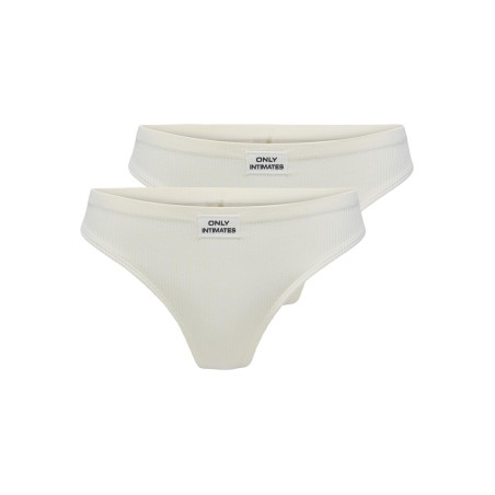 ONLY Danika Ribbed Badge 2-Pak G-Streng - Cloud Dancer