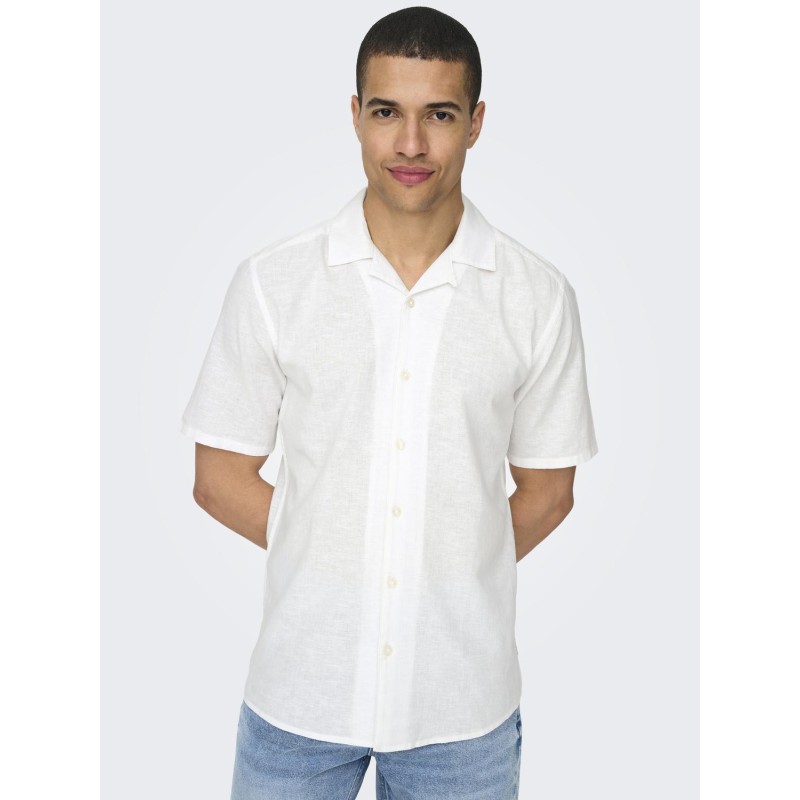 ONLY & SONS Caiden S/S Hør Skjorte - Hvid