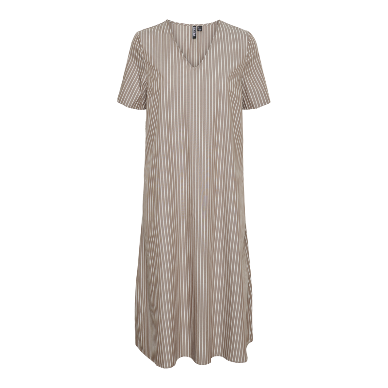 PIECES Pcpenny Kortærmet V-Neck Midi Kjole Camp Mm - Fossil