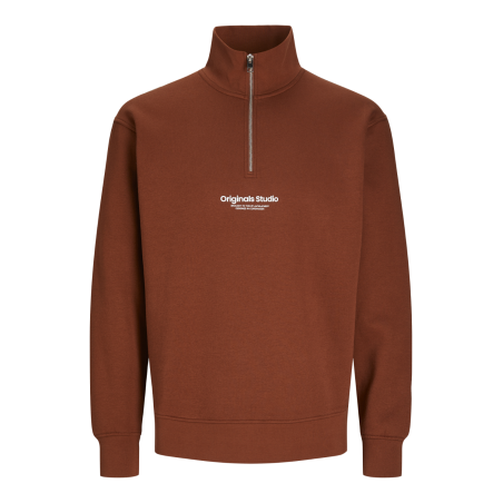 JACK & JONES Jorvesterbro Sweat Quarter Zip Hn - Brandy Brown