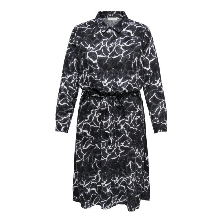 ONLY CARMAKOMA Ammia Langærmet Midi Shirt Kjole Aop - Sort Beauty