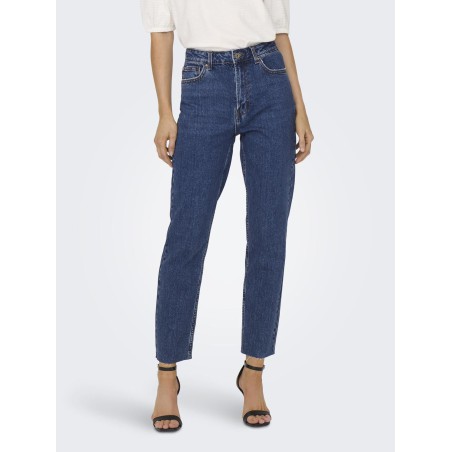ONLY Emily HW Raw Ankel Jeans - Dark Blue Denim