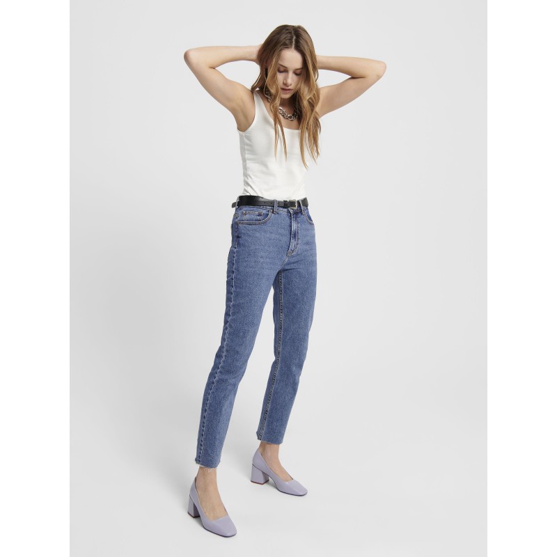 ONLY Emily HW Raw Ankel Jeans - Dark Blue Denim
