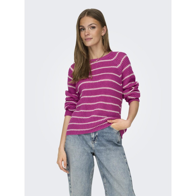 JDY Ellen L/S Ragla Strik Stribet Pullover - Rose Violet