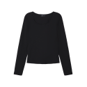 LMTD Nove Langærmet Deep O-Neck Kort Top - Sort