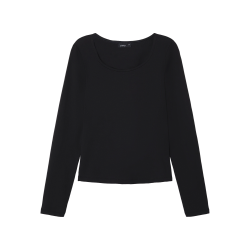 LMTD Nove Langærmet Deep O-Neck Kort Top - Sort