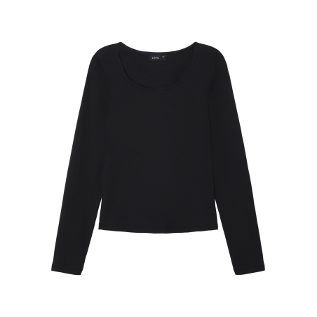 LMTD Nove Langærmet Deep O-Neck Kort Top - Sort