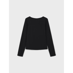 LMTD Nove Langærmet Deep O-Neck Kort Top - Sort