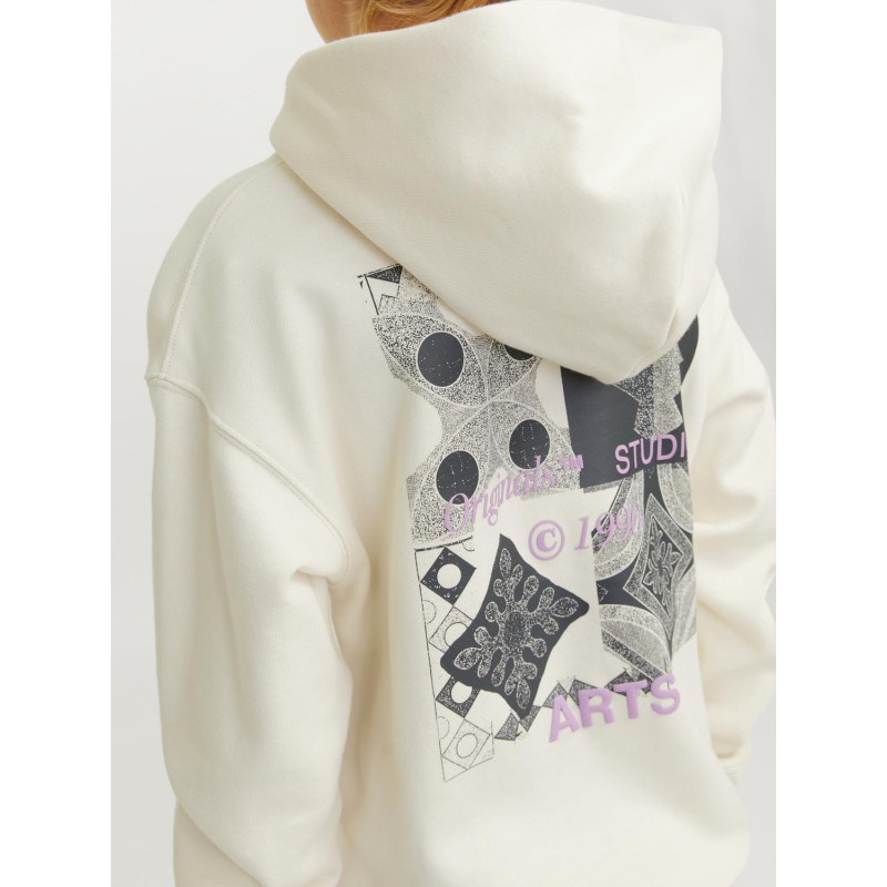 JACK & JONES Junior Noho Back Grafisk Hoodie - Antique White