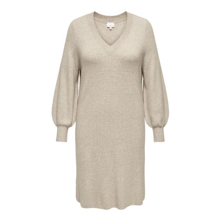 ONLY CARMAKOMA Katia Langærmet V-Neck Kjole Knt - Mocha Meringue