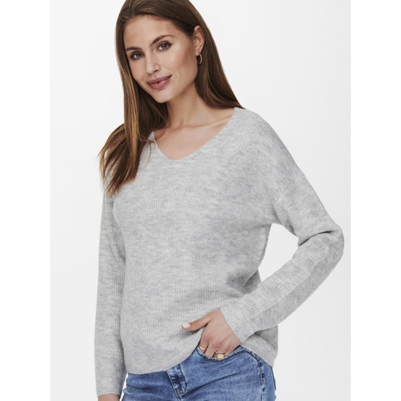 ONLY Camilla V-Neck Langærmet Pullover Knt - Light Grey Melange