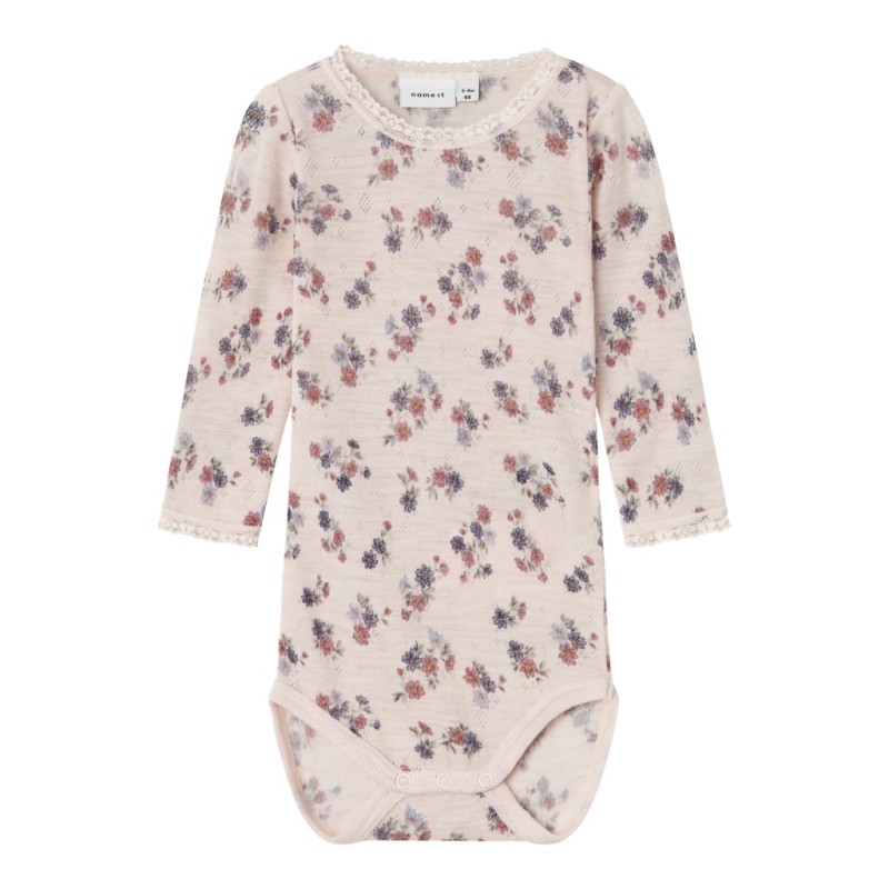 NAME IT Baby Wang Merinould Nål L/S Bodystocking - Lilac Ash