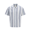 JACK & JONES PREMIUM Summer Stribet Resort S/S Hør Skjorte - Ashley Blue
