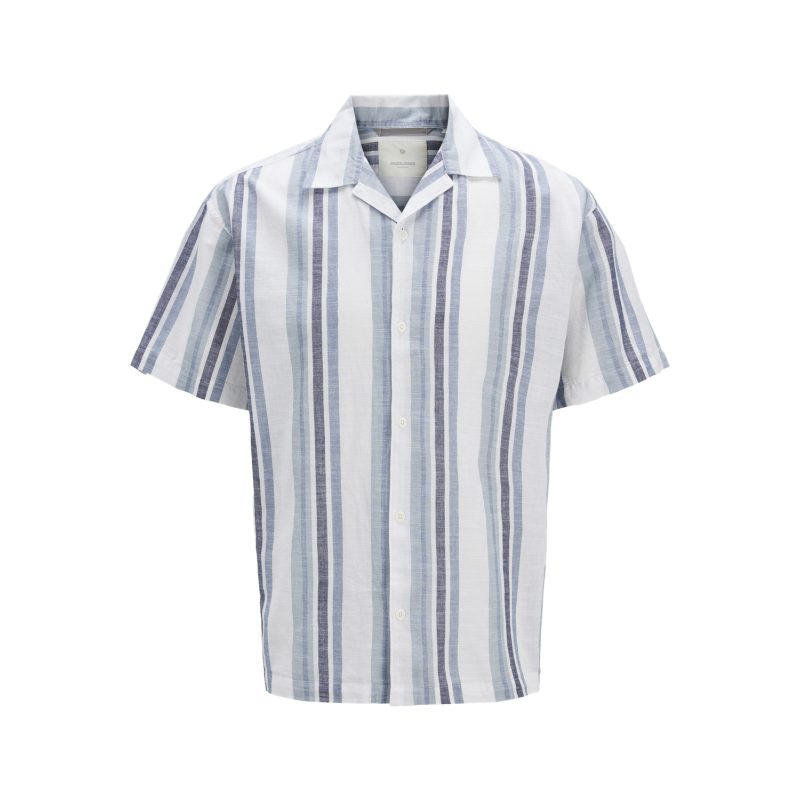 JACK & JONES PREMIUM Summer Stribet Resort S/S Hør Skjorte - Ashley Blue