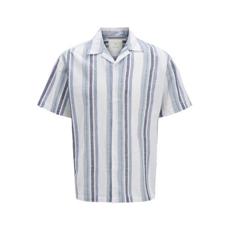 JACK & JONES PREMIUM Summer Stribet Resort S/S Hør Skjorte - Ashley Blue