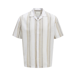 JACK & JONES PLUS Ccsummer Stripe Resort Hør Skjorte - Travertine