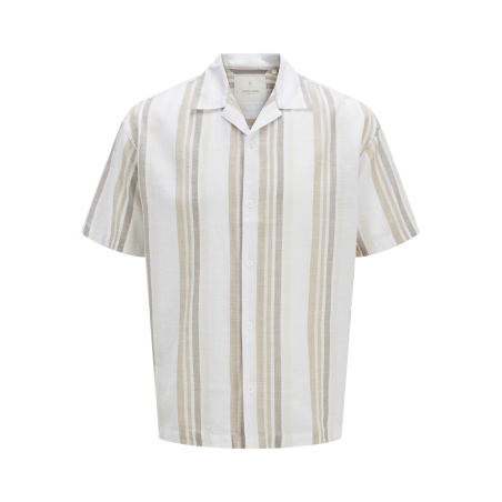 JACK & JONES PLUS Ccsummer Stripe Resort Hør Skjorte - Travertine