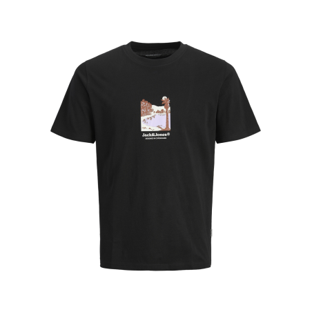 JACK & JONES PLUS Split Graphic Front T-Shirt - Sort