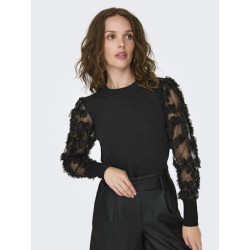 JDY Fairview L/S Bluse Med Blondeærmer - Sort