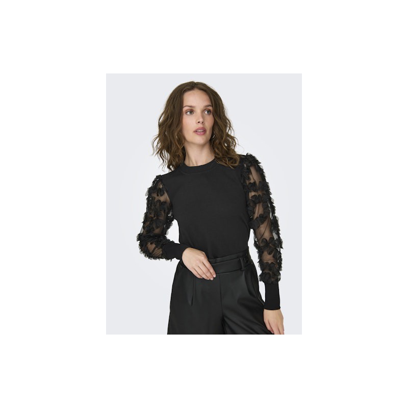 JDY Fairview L/S Bluse Med Blondeærmer - Sort