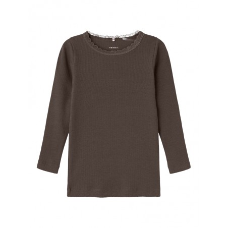 NAME IT Mini Reese Xslim Fit L/S Bluse - Chocolate Brown