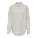 JDY Silvia L/S Broderet Loose Fit Skjorte - White Sand