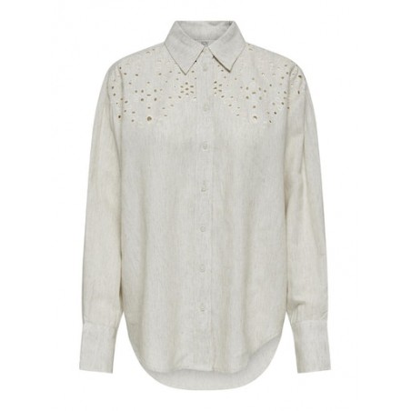 JDY Silvia L/S Broderet Loose Fit Skjorte - White Sand