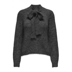 JDY Zoey Life Strik Pullover Med Sløjfe - Dark Grey Melange