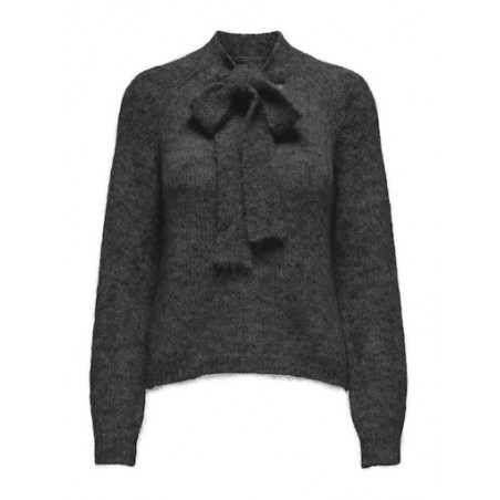 JDY Zoey Life Strik Pullover Med Sløjfe - Dark Grey Melange