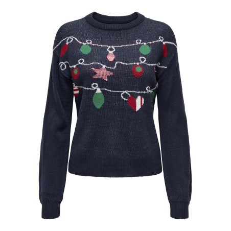 ONLY Xmas Langærmet Balloon O-Neck Box Knt - Night Sky