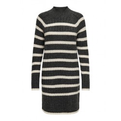 JDY Miley Stribet Strikkjole - Dark Grey Melange