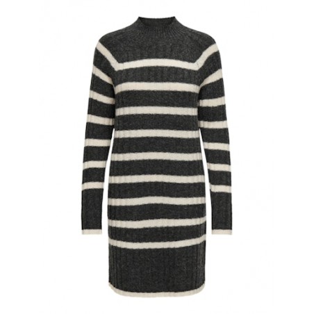 JDY Miley Stribet Strikkjole - Dark Grey Melange