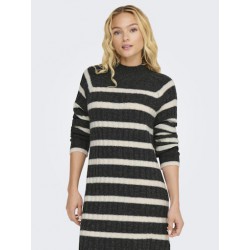 JDY Miley Stribet Strikkjole - Dark Grey Melange