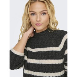 JDY Miley Stribet Strikkjole - Dark Grey Melange