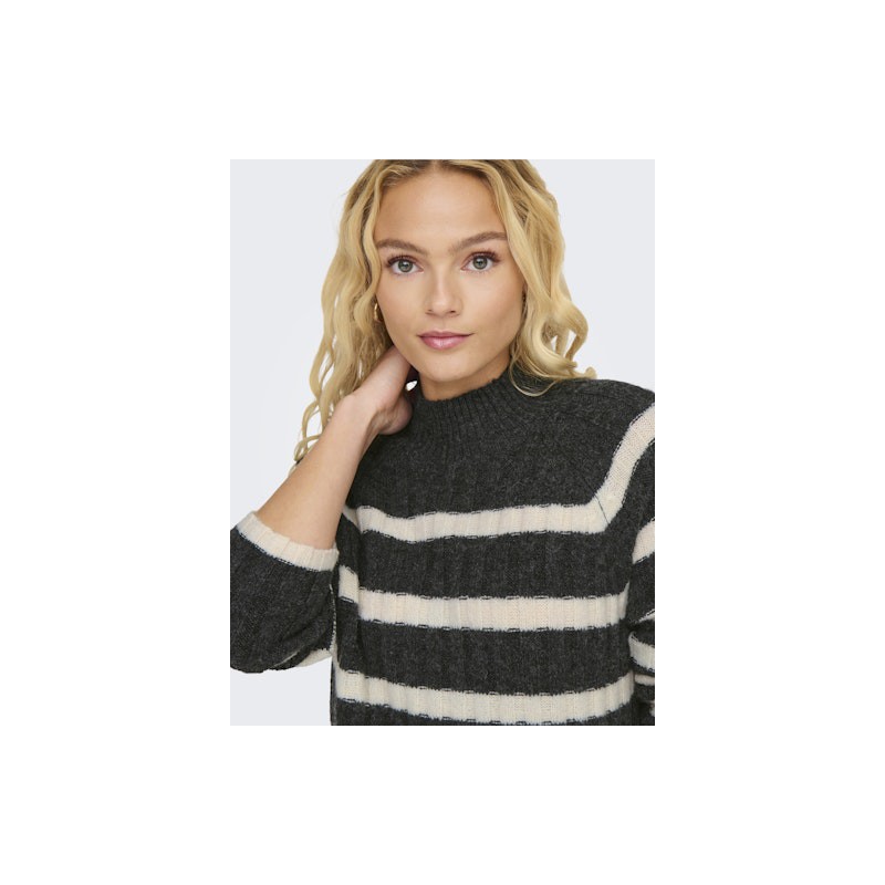 JDY Miley Stribet Strikkjole - Dark Grey Melange