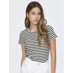 JDY Solar Top - Cloud Dancer / Black Stripes