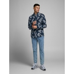 JACK & JONES Leaf Langærmet Hør Skjorte - Navy Blazer
