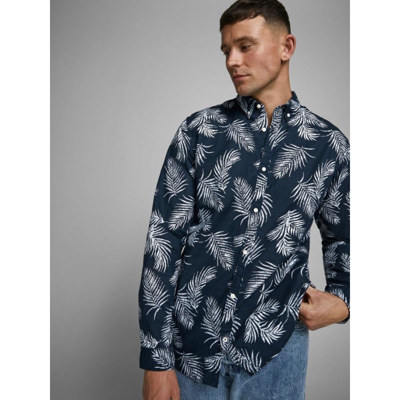 JACK & JONES Leaf Langærmet Hør Skjorte - Navy Blazer