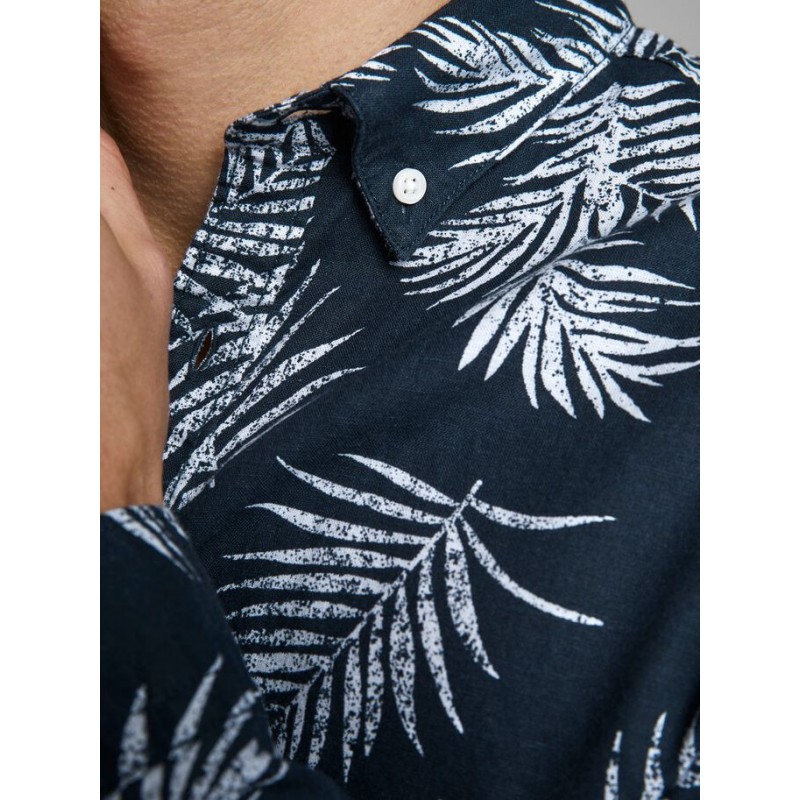 JACK & JONES Leaf Langærmet Hør Skjorte - Navy Blazer