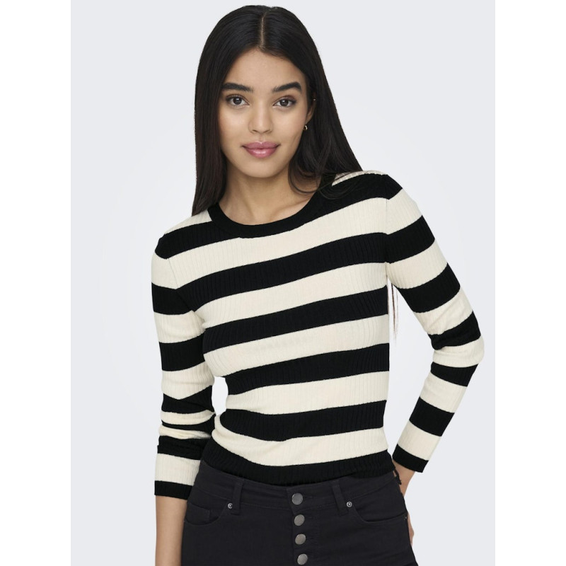 JDY Plum Stribet Strik Bluse - BLack/Eggnogg