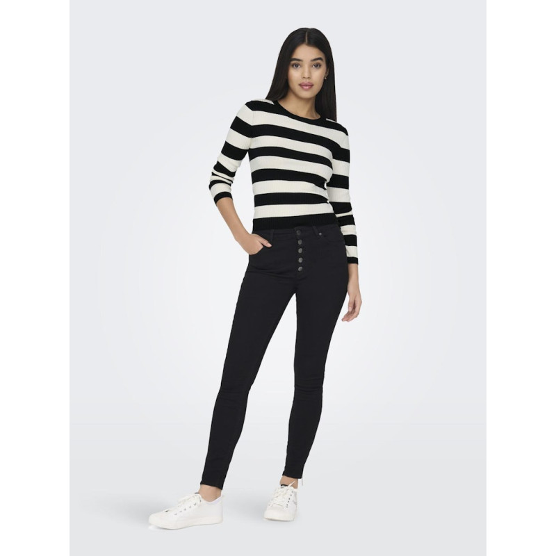 JDY Plum Stribet Strik Bluse - BLack/Eggnogg