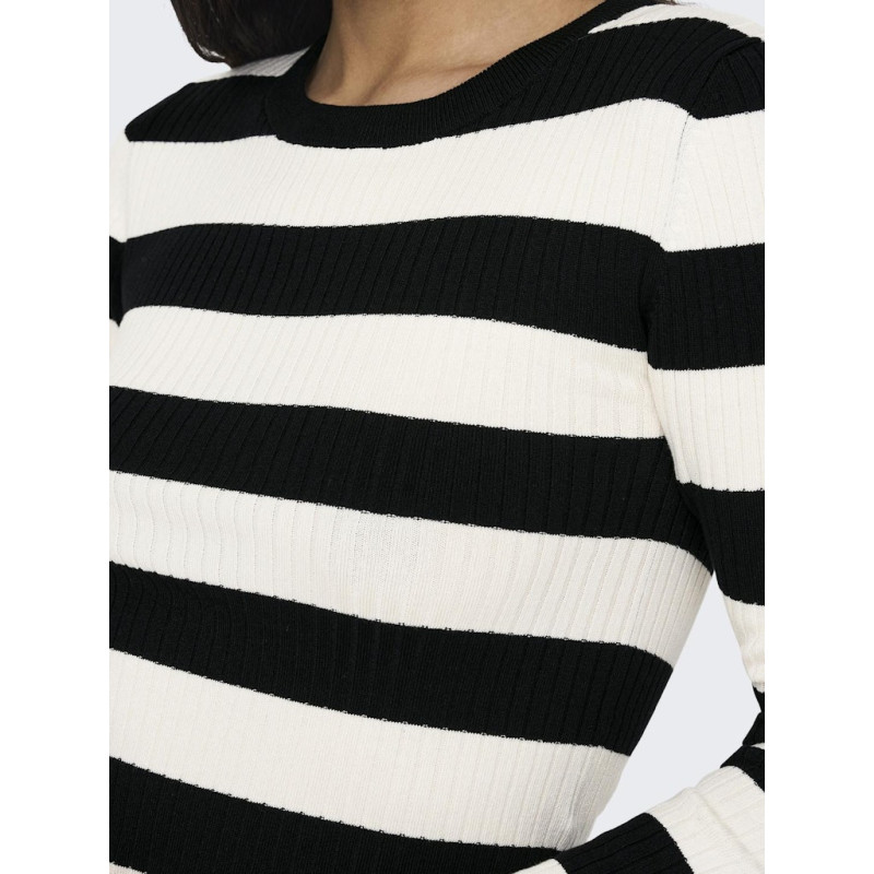 JDY Plum Stribet Strik Bluse - BLack/Eggnogg