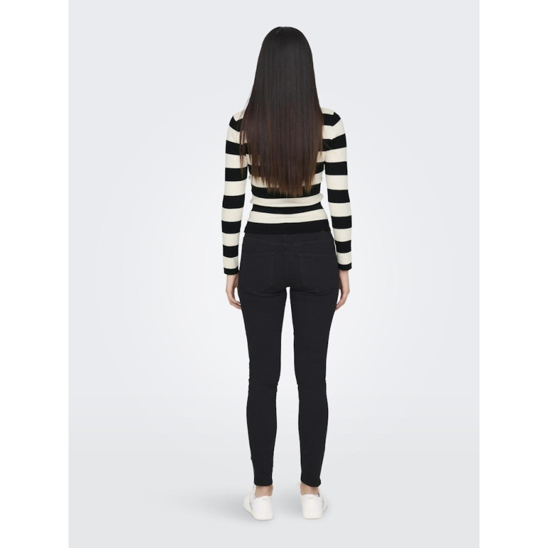 JDY Plum Stribet Strik Bluse - BLack/Eggnogg