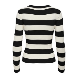 JDY Plum Stribet Strik Bluse - BLack/Eggnogg