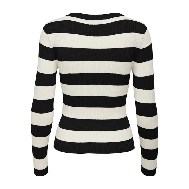 JDY Plum Stribet Strik Bluse - BLack/Eggnogg