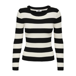 JDY Plum Stribet Strik Bluse - BLack/Eggnogg