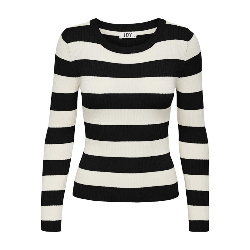 JDY Plum Stribet Strik Bluse - BLack/Eggnogg
