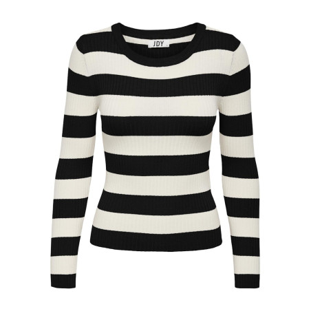 JDY Plum Stribet Strik Bluse - BLack/Eggnogg