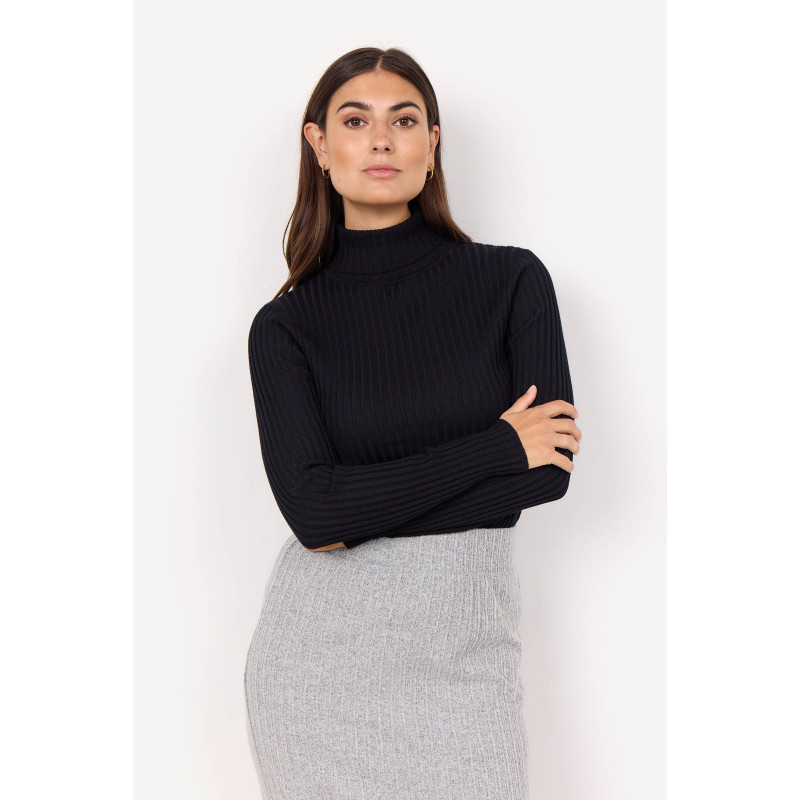 SOYA CONCEPT Dollie Ribstrikket Bluse - Sort