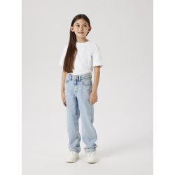 NAME IT Kids Rose HW Straight Jeans - Light Blue Bleached Denim